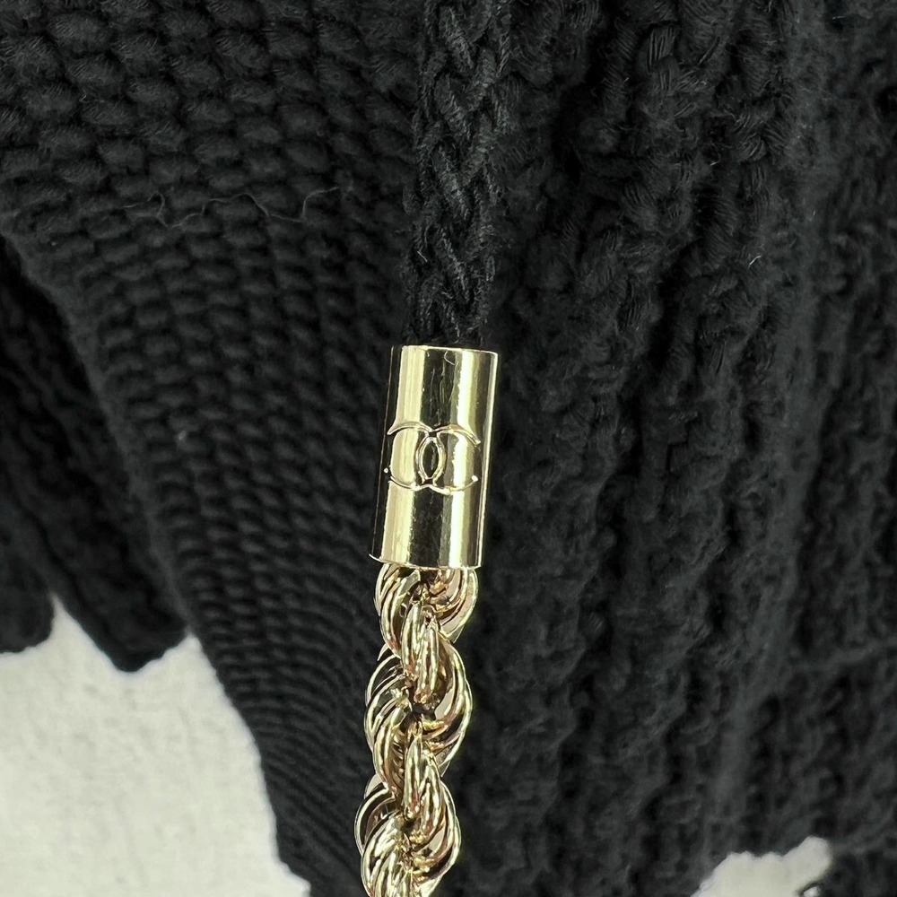 CHANEL 2010 Sweater Womens 34 Black Chain Details Open Cardigan Cotton Chunky - Picture 12 of 16